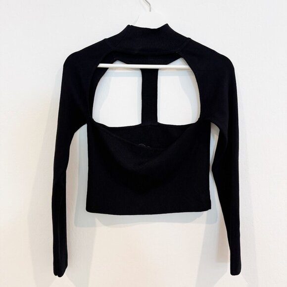 Zara Cutout‎ Knit Mock Neck Long Sleeve Cropped Top in Black Casual Size Large - Picture 6 of 7